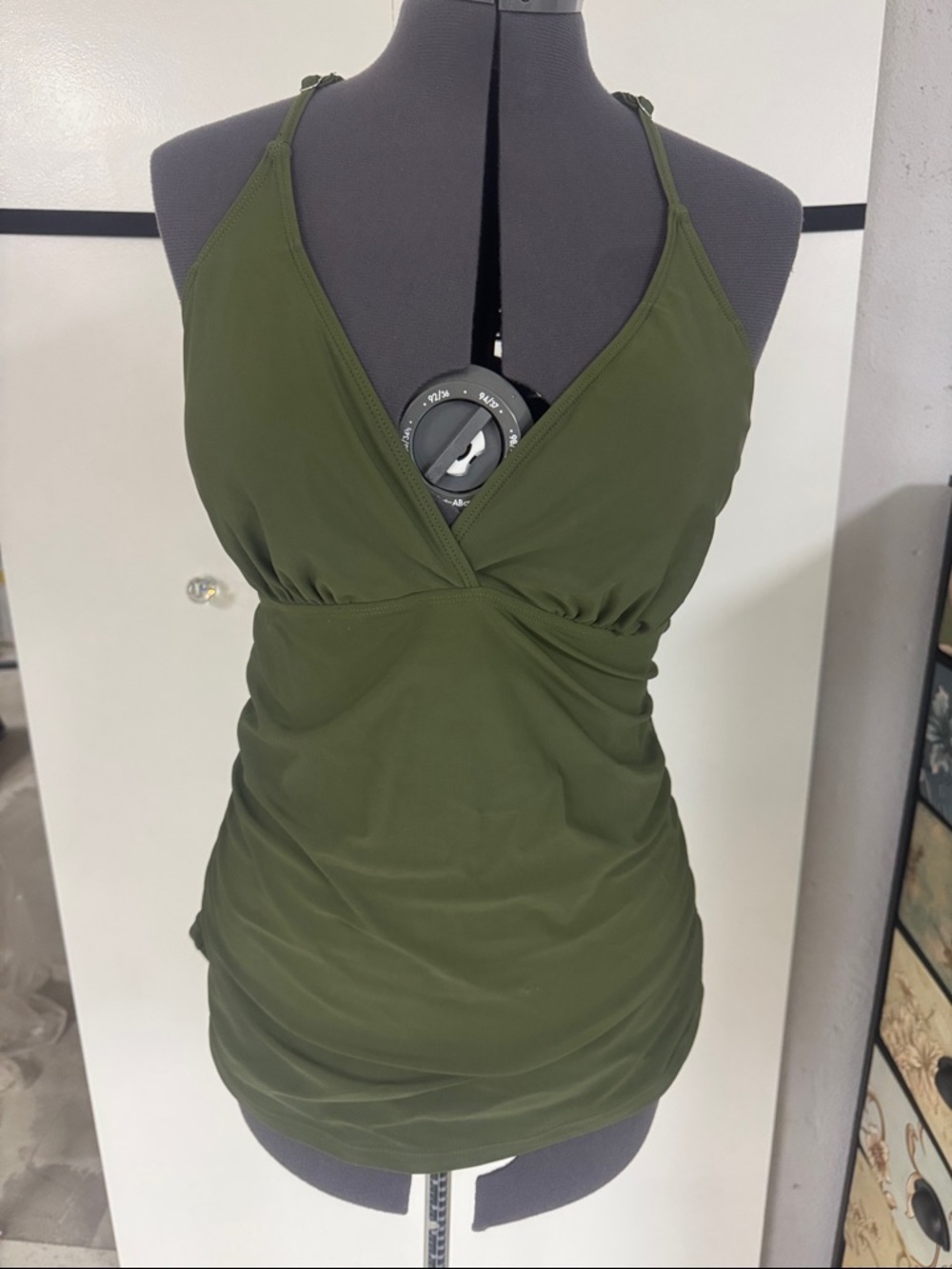 Olive Green Ruched Tankini Top
